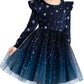 Arshiner Girls Velvet Dresses Toddler Tulle Tutu Fall Long Sleeve Formal Outfit Navy Gradient 4T