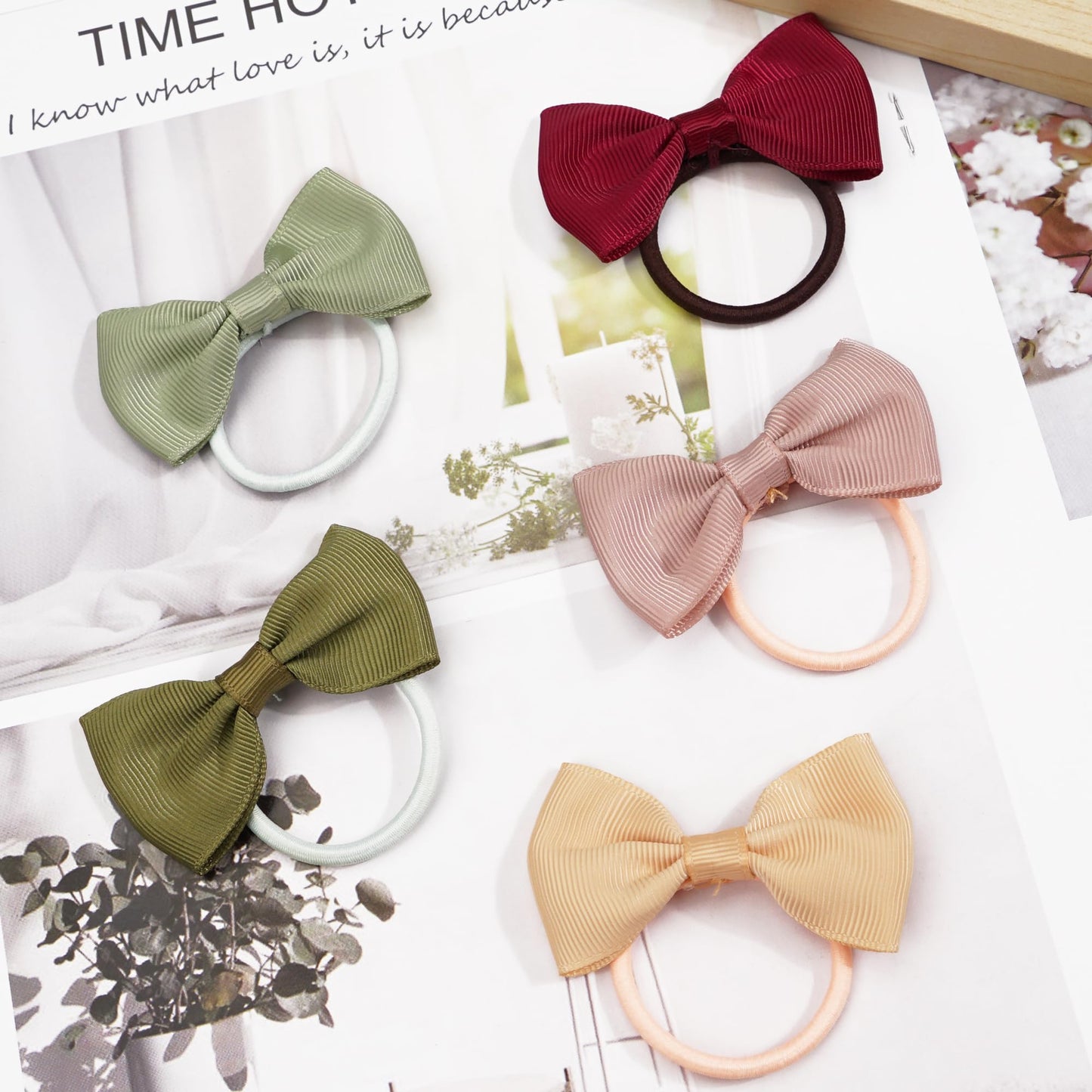 40Pcs 2.75' Hair Bows For Baby Girls Thick Hair Elastics Rubber Ribbon Bands, Regular Bows For Toddler Girls, Kids & Children,