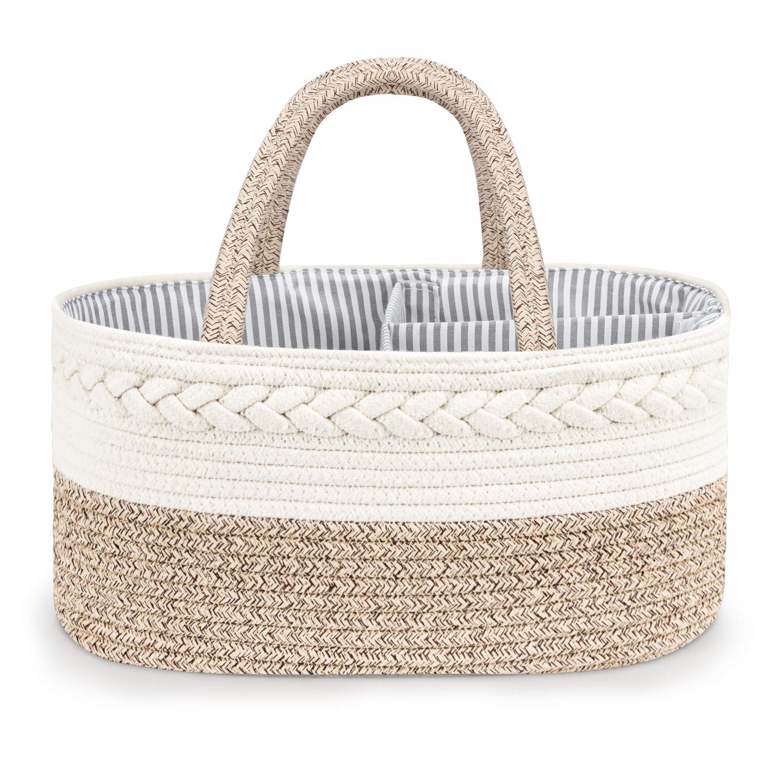 Maliton Baby Diaper Caddy Organizer, Stylish Cotton Rope Baby Basket Nursery Storage Organizer For Changing Table, Extra Large D