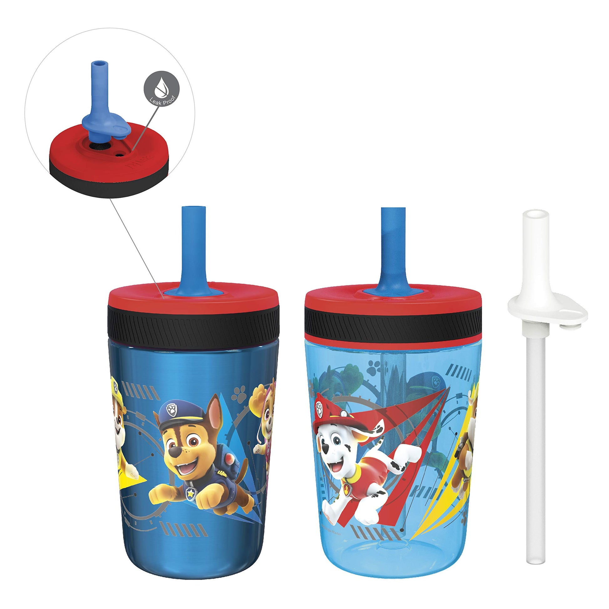 Zak Designs PAW Patrol Kelso Tumbler Set, Leak-Proof Screw-On Lid with Straw, Bundle for Kids Includes Plastic and Stainless Ste