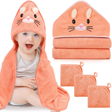 4 PCS Hooded Baby Towels, Soft Baby Towel, Absorbent Baby Bath Towel, Baby Towels and Baby Washcloths for Newborns, Toddlers, an