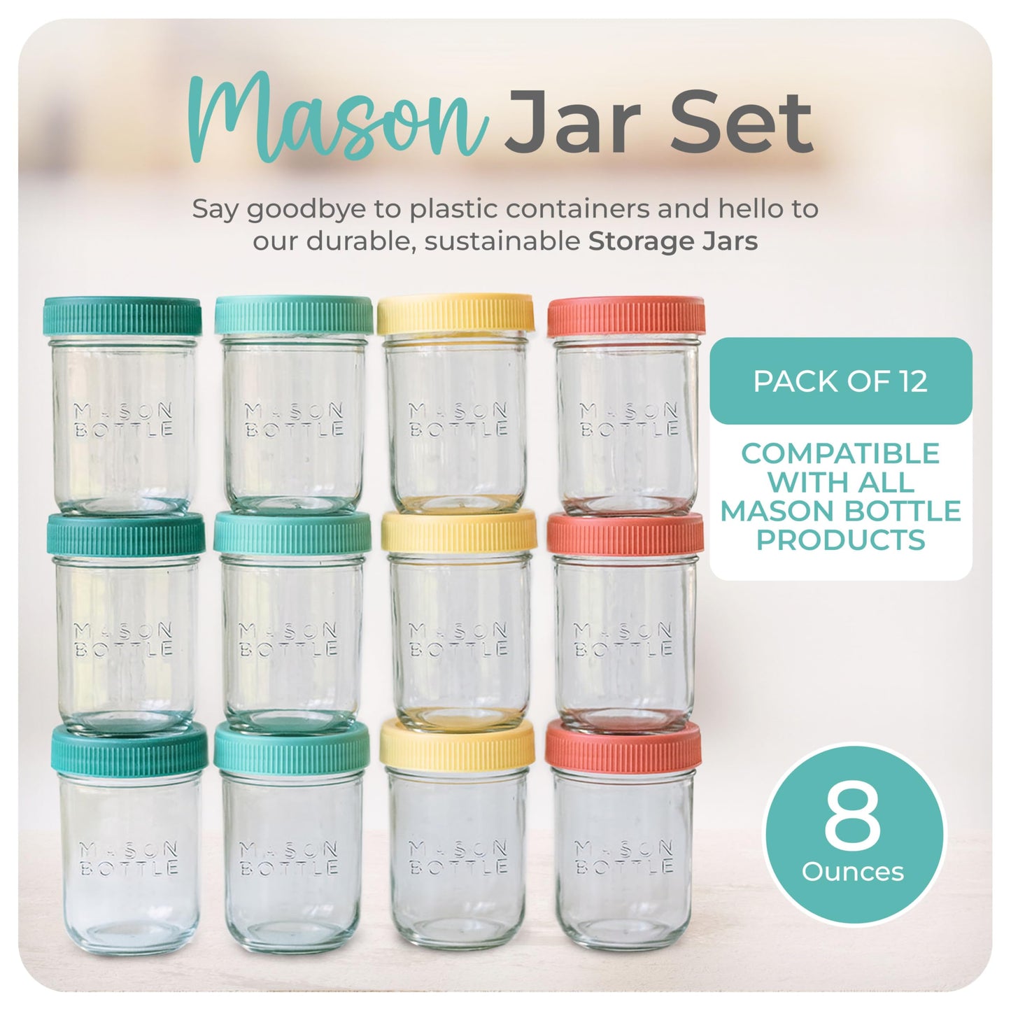 Mason Bottle 8Oz Breast Milk Storage Glass (12-Pack) - Reusable Glass Food Jars With Lids - Airtight, Stackable, Freezable Baby
