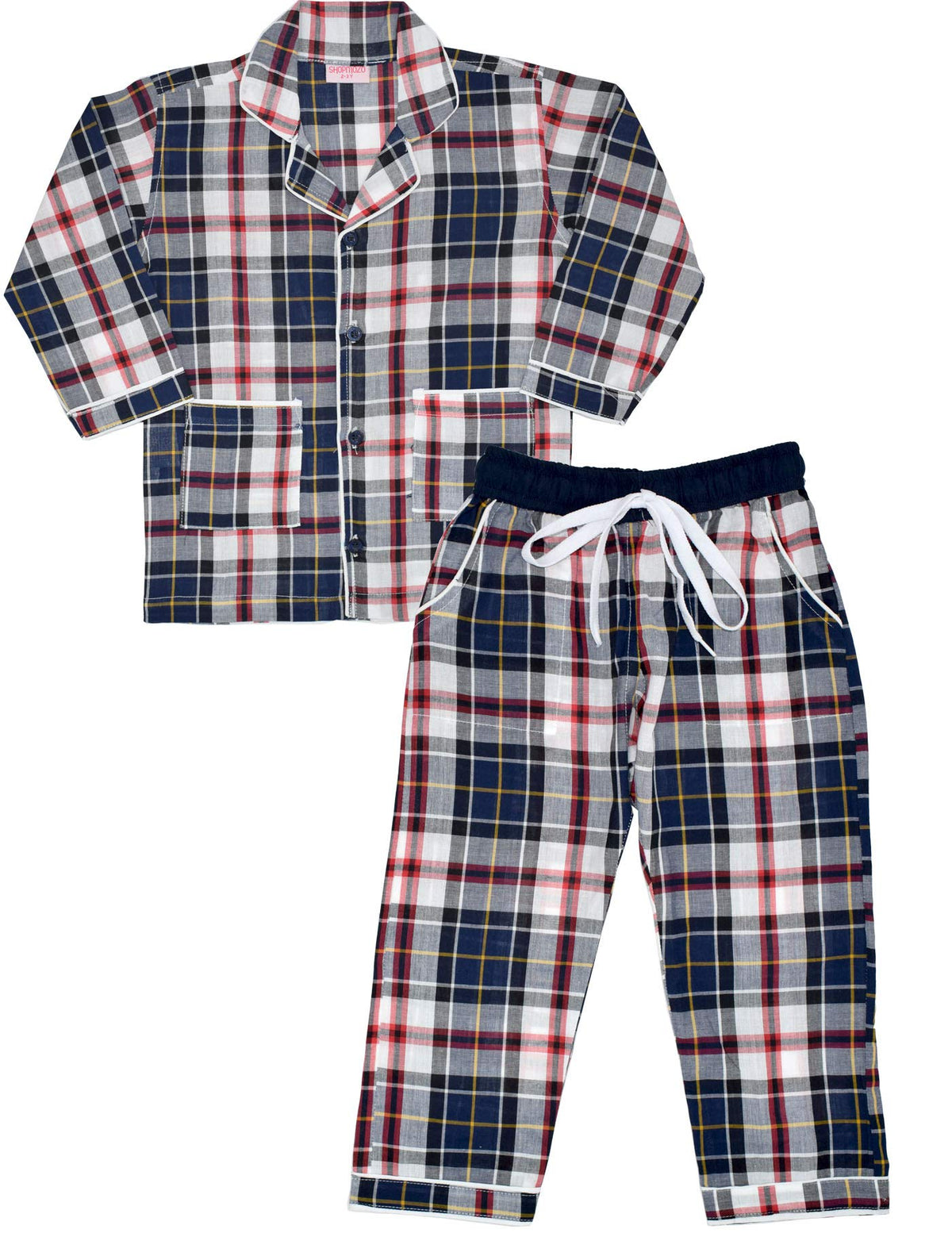 SHOPmOZO Unisex 100% Pure Cotton Striped Full Sleeve Printed Kids Wear Night Suit for Boys and Girls Full Pyjama and Top Combo S