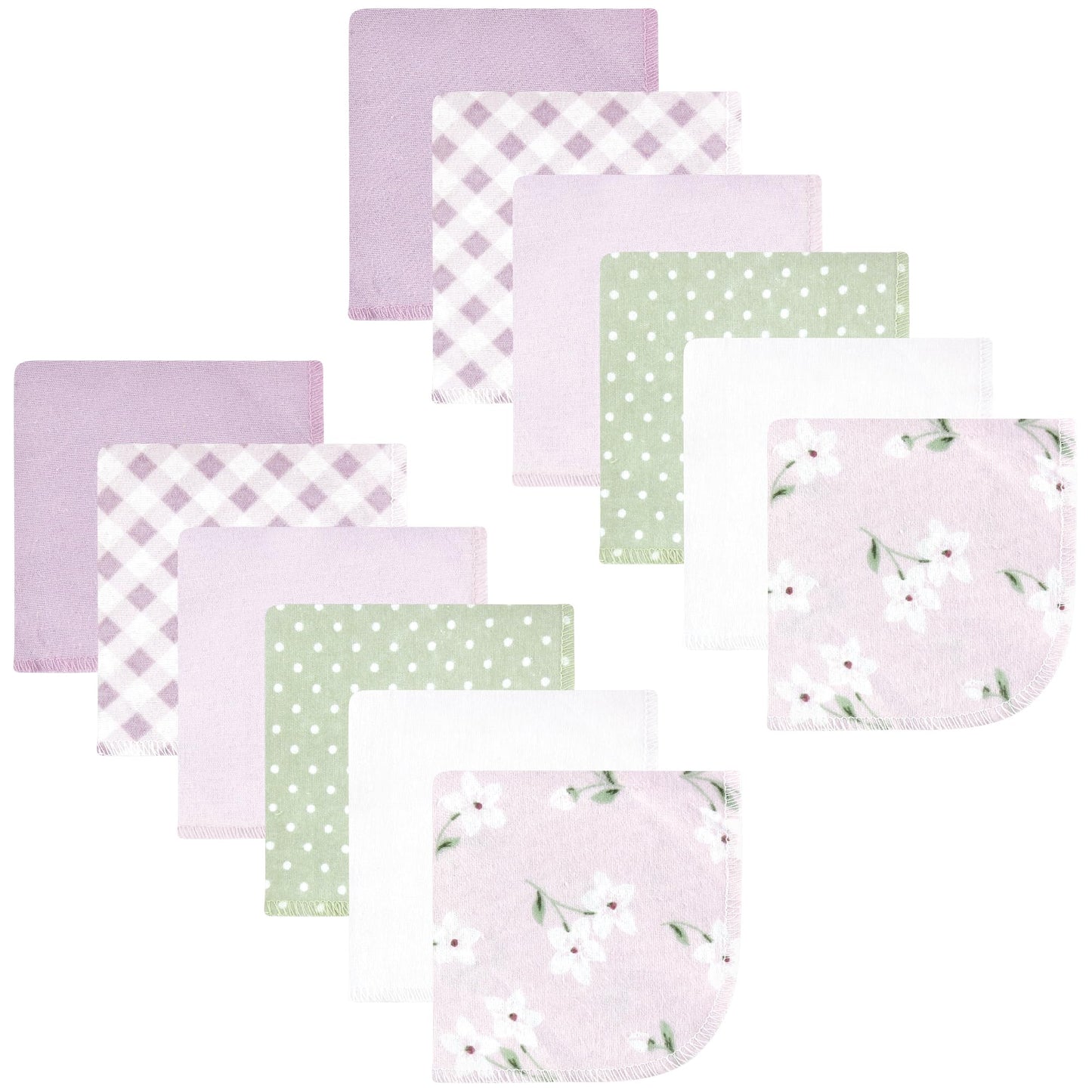 Hudson Baby Unisex Baby Flannel Cotton Washcloths, Purple Dainty Floral 12 Pack, One Size