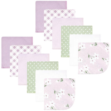Hudson Baby Unisex Baby Flannel Cotton Washcloths, Purple Dainty Floral 12 Pack, One Size