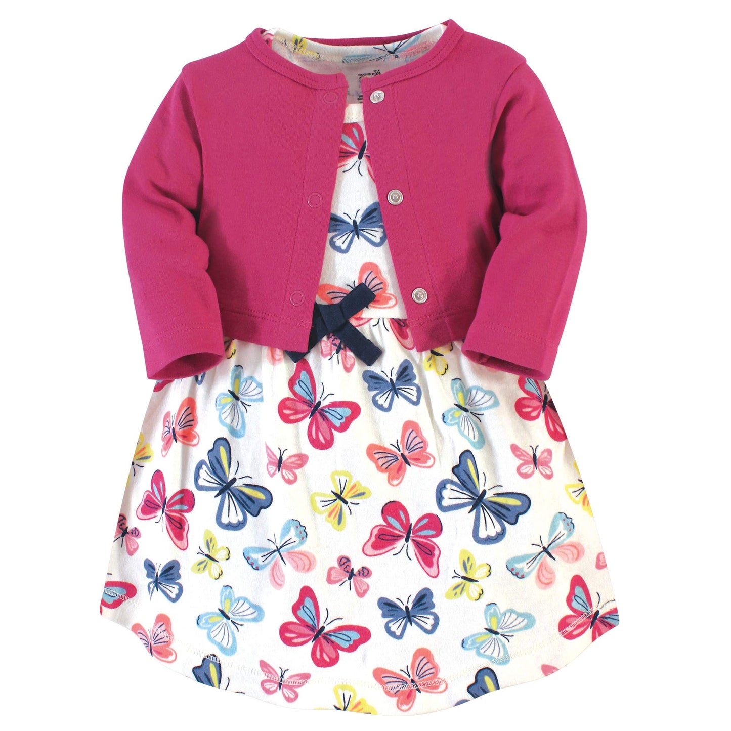 Touched By Nature Baby Girls' Organic Cotton Dress And Cardigan, Bright Butterflies, 0-3 Months