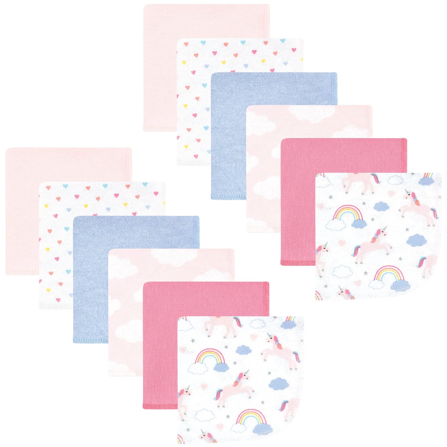Hudson Baby Unisex Baby Flannel Cotton Washcloths, Unicorns Rainbows 12 Pack, One Size