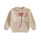 Visgogo Toddler Girl Boys Valentine'S Day Knit Sweater Long Sleeve O Neck Letter Heart Embroidery Pullover Knitwear (Beige, 12-1