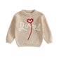 VISGOGO Toddler Girl Boys Valentines Day Knit Sweater Long Sleeve O Neck Letter Heart Embroidery Pullover Knitwear (Beige, 18-2
