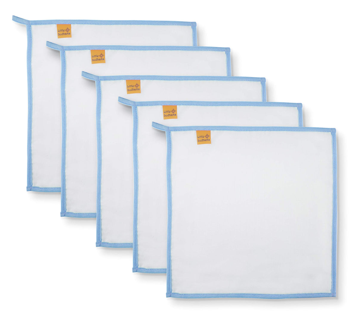 Little Sudhams Double Muslin Cotton Wash Cloth 40S 30Cmx30Cm (Set Of 5 Blue)