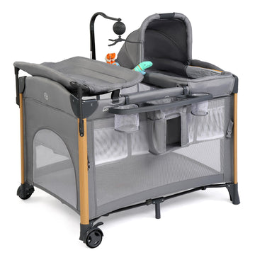 JOYMOR 7 in 1 Bedside Bassinet with Changing Table, All in One Nursery Center, Bedside Sleeper with Mattress, Sheet, Canopy, Sto