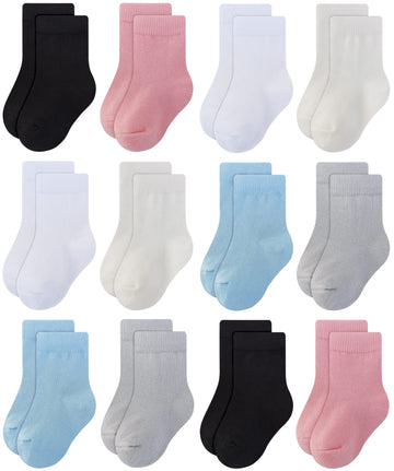 Rative 12-Pack Cotton Crew Socks For Unisex Baby Infant Toddler Kids Boys Girls (Small, 12-Pairs/Assorted)