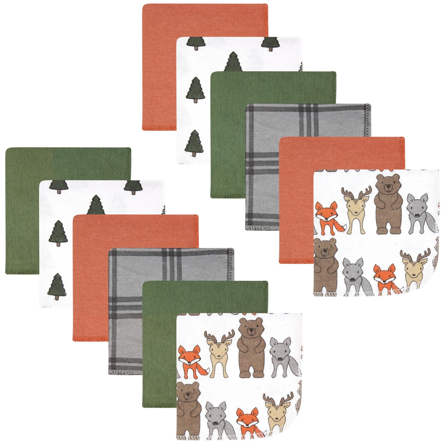 Hudson Baby Unisex Baby Flannel Cotton Washcloths 12-Pack, Wild Forest, One Size