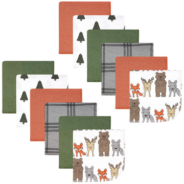 Hudson Baby Unisex Baby Flannel Cotton Washcloths 12-Pack, Wild Forest, One Size