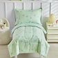 DuShow Cotton Toddler Bedding Set,4 Piece Toddler Bed Comforter Sets, Green Dandelion Pattern for Kids Boys and Girls,Includes Q