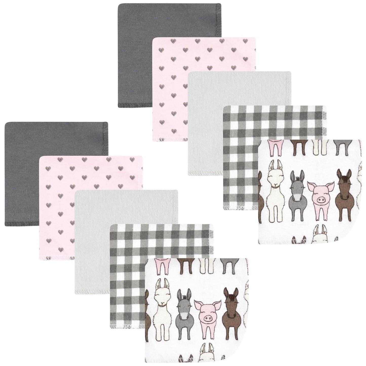 Hudson Baby Unisex Baby Flannel Washcloths, Farm Friends Pink 10Pk, One Size