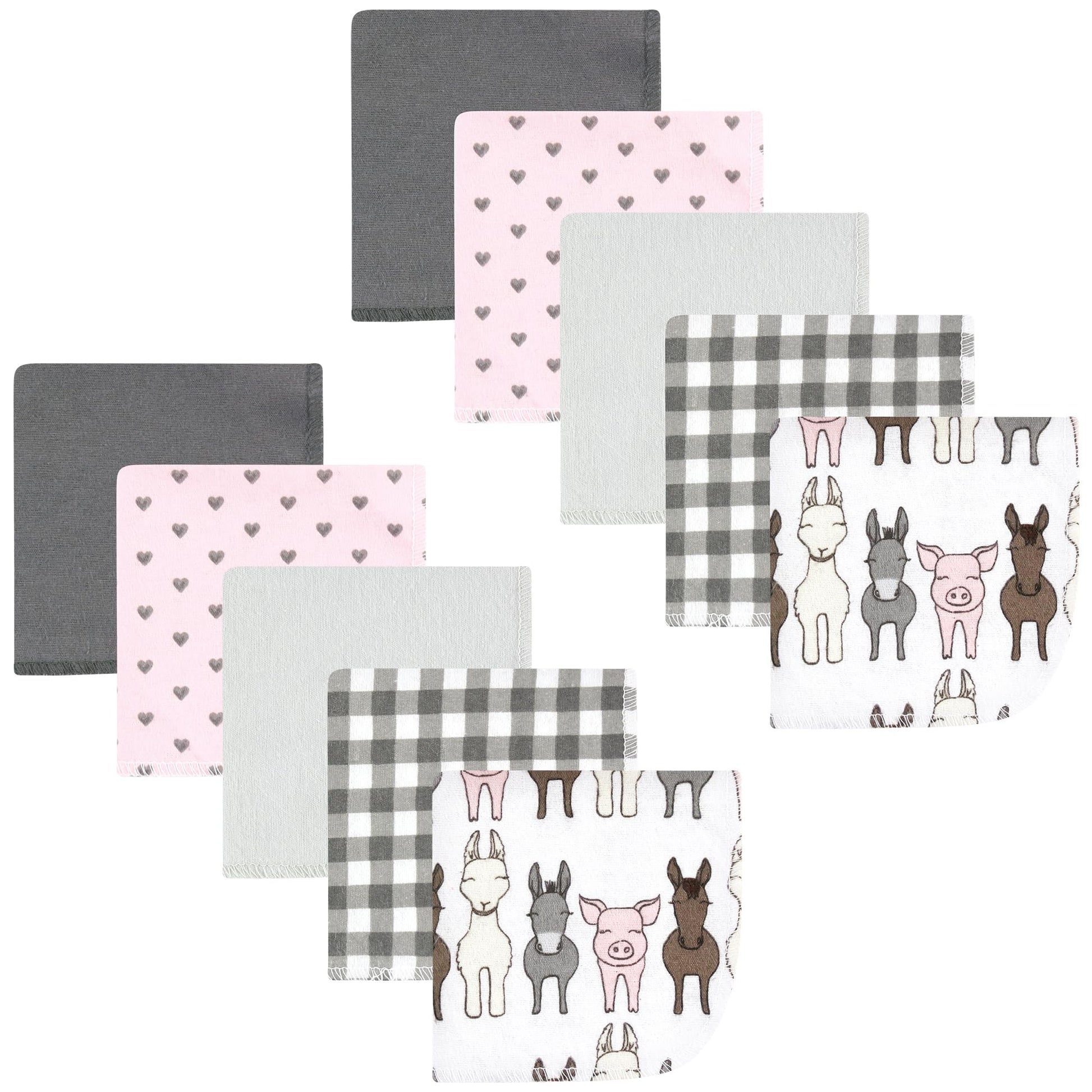 Hudson Baby Unisex Baby Flannel Washcloths, Farm Friends Pink 10Pk, One Size