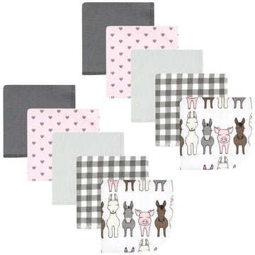 Hudson Baby Unisex Baby Flannel Washcloths, Farm Friends Pink 10Pk, One Size