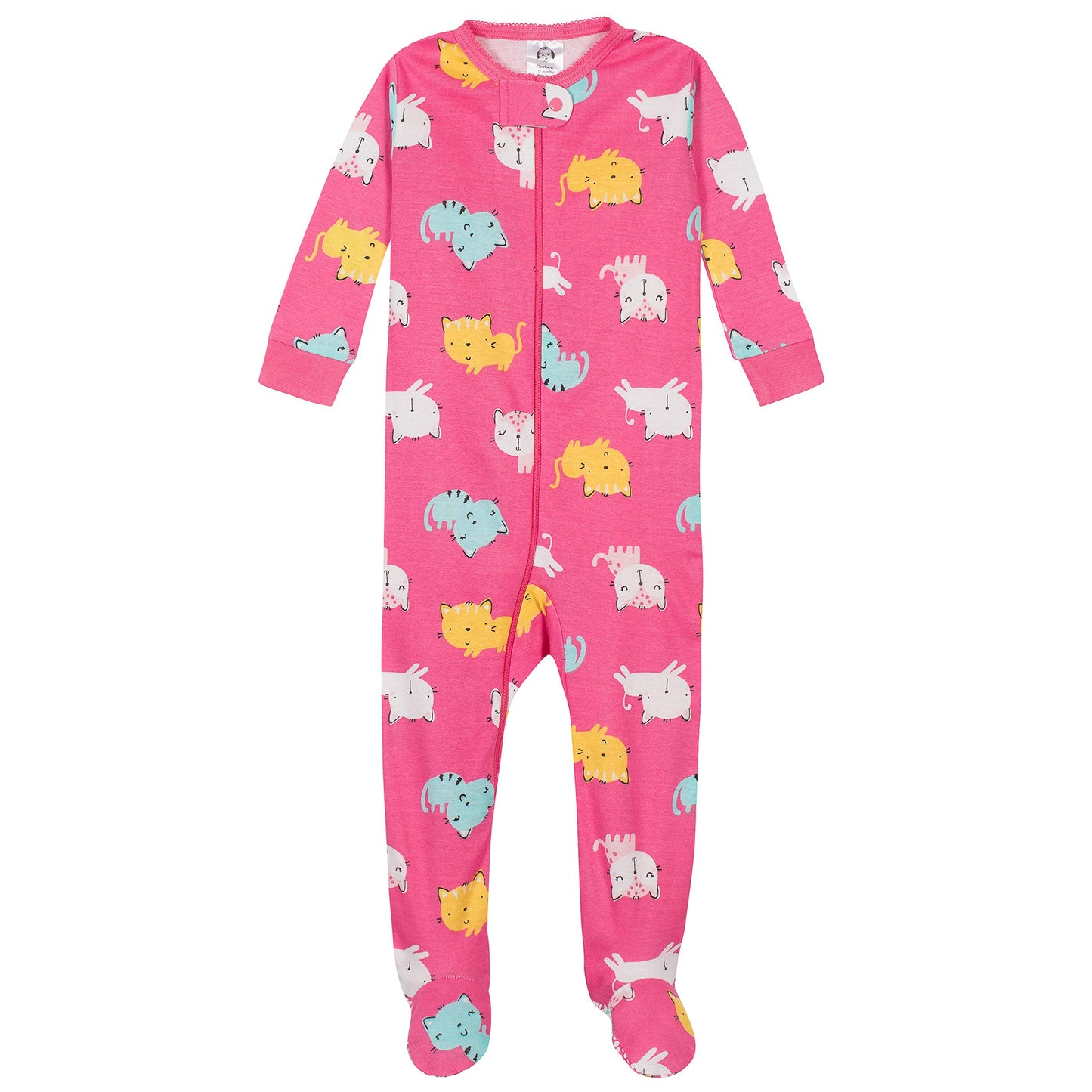 Gerber Baby Girls' 4-Pack Footed Pajamas, Unicorns Cats Pink, 9 Months