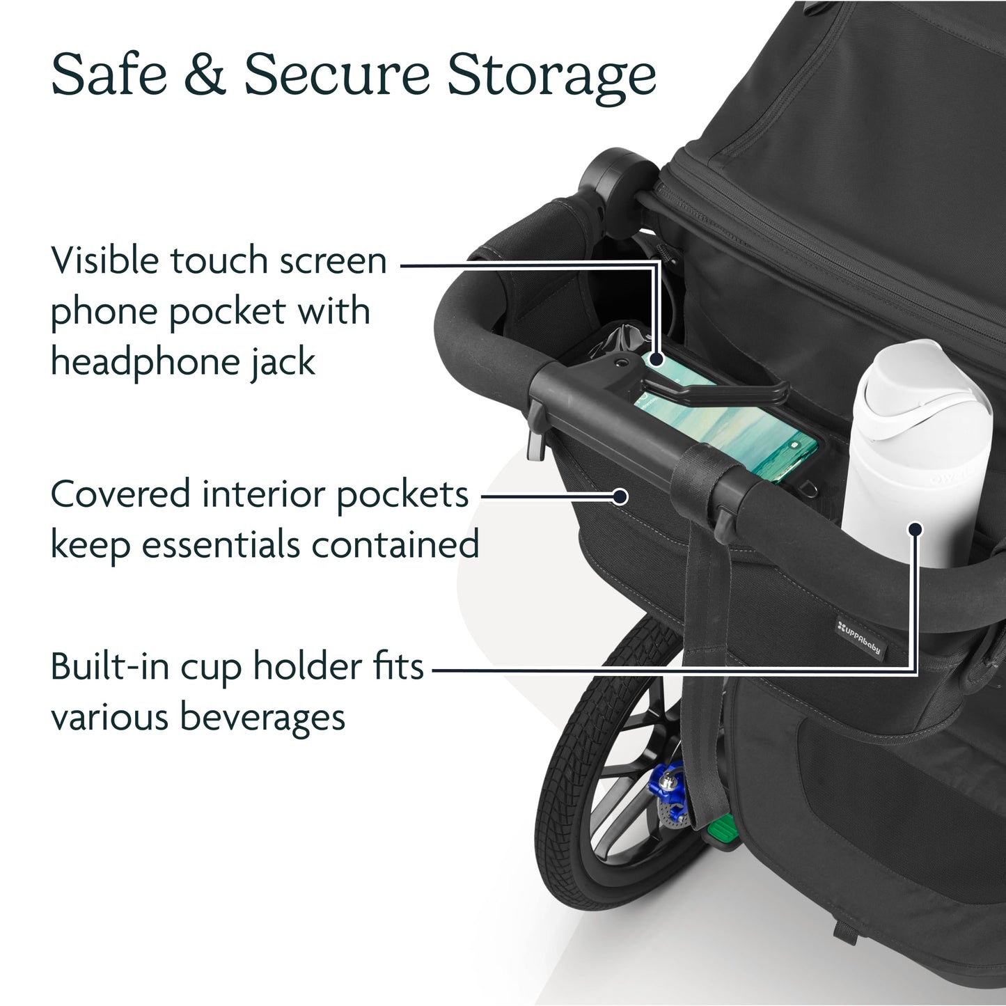 Uppababy Parent Console For Ridge Stroller/Secure Zippered Pocket + Beverage Compartments/Touch Screen Phone Pocket