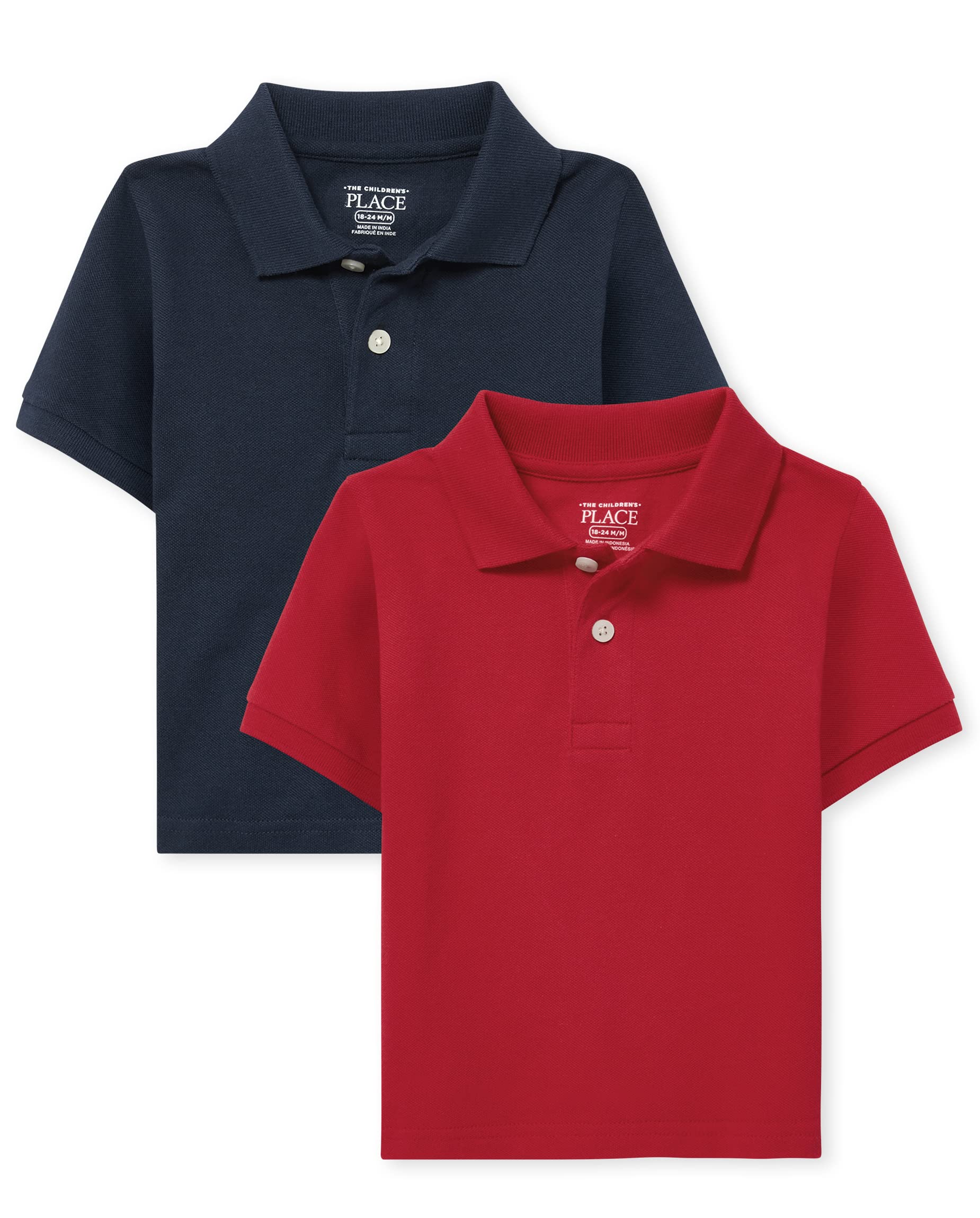 The Children'S Place Baby Boys And Toddler Short Sleeve Pique Polo Shirt, Classic Red/Nautico 2 Pack, 4T Us