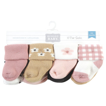 Hudson Baby Unisex Baby Cotton Rich Newborn And Terry Socks, Blush Flower, 0-6 Months