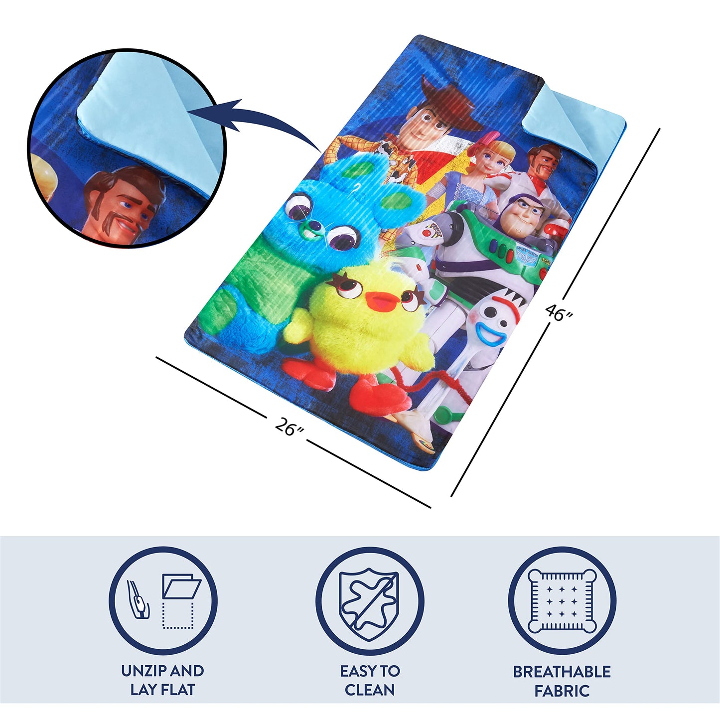 Disney Toy Story 4 Sling Bag And Cozy Lightweight Sleeping Bag, 46    L X 26    W, Ages 3+