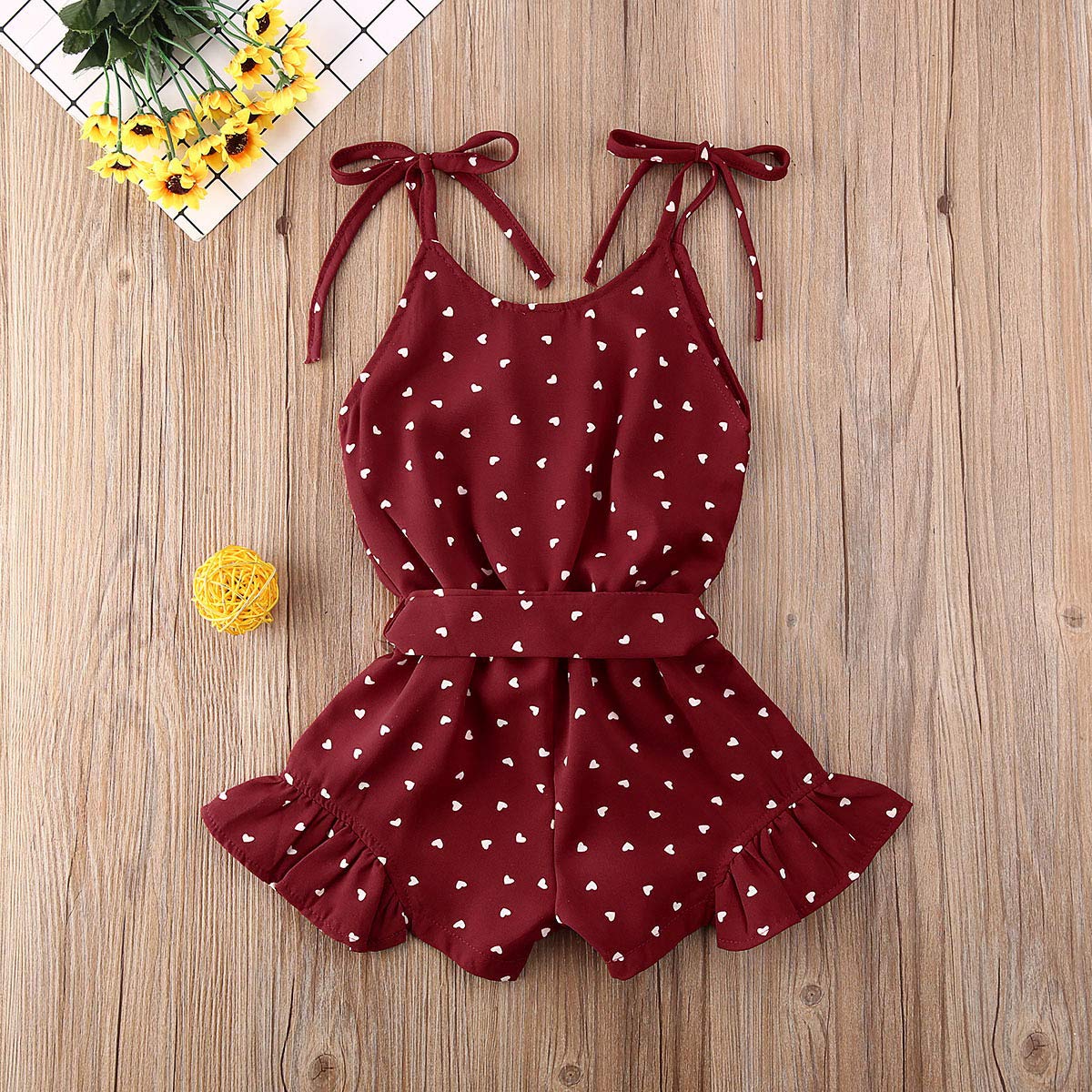 Toddler Kid Baby Girl Strap Sleeveless Romper Halter Heart Jumpsuit Bodysuit Shorts Overalls Summer Outfits Set (Red,4-5T)
