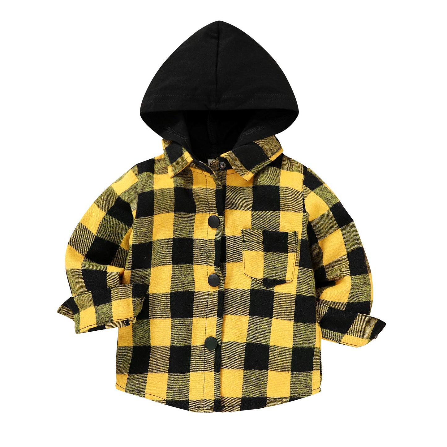 Younger Star Toddler Kidsbaby Boys Hooded Plaid Shirt Classical Shirt Hooded Jacket Fall Winter Clothes (Yellow, 18-24 Months)