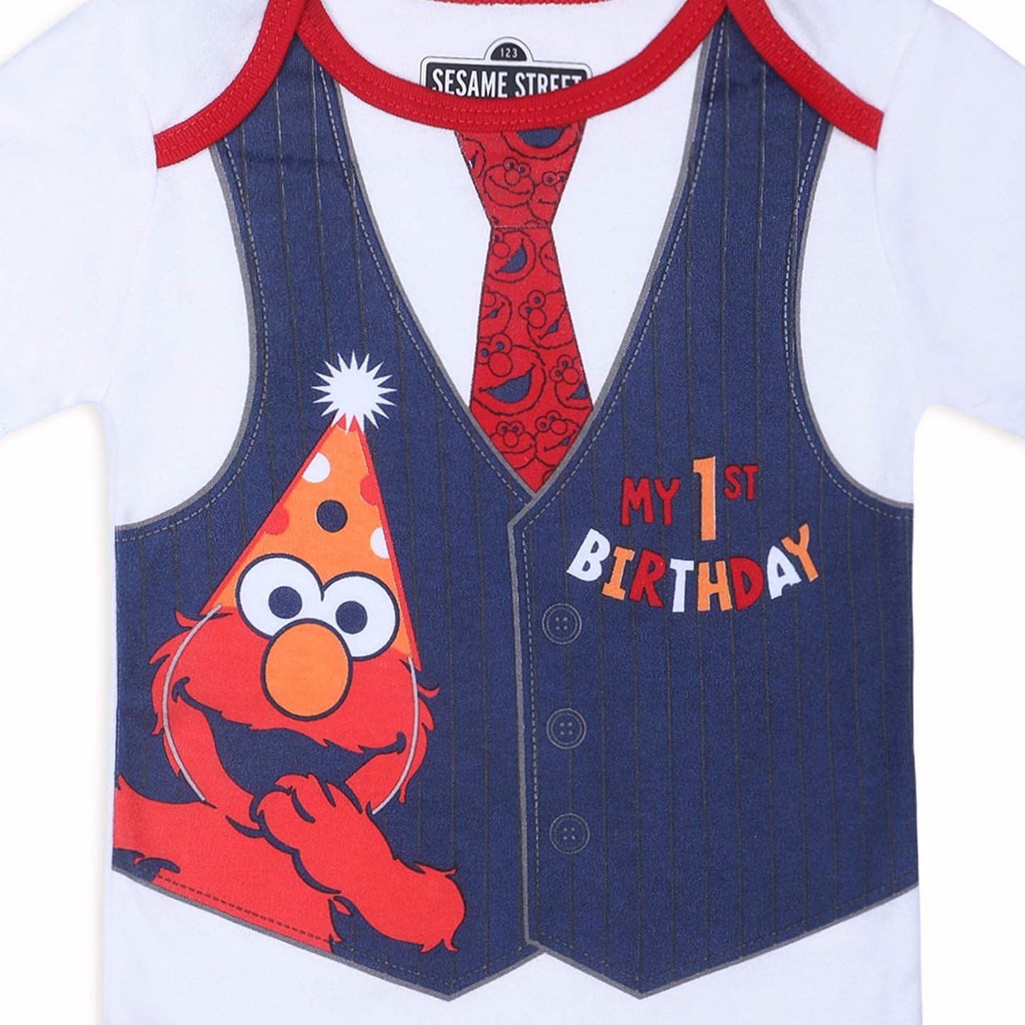 Sesame Street Boys Elmo Or Cookie Monster First Birthday Bodysuit Creeper For Infants - White