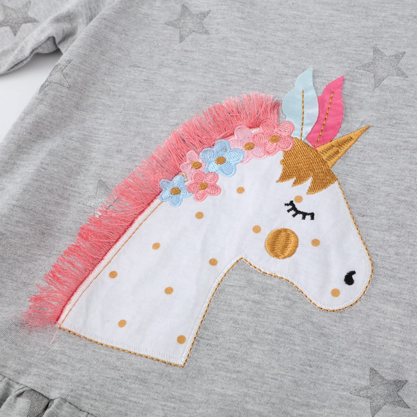 Girl Unicorn Dress Long Sleeve Winter Clothes Cotton Casual Christmas Playwear Basic Outfits Grey Dresses Size 7