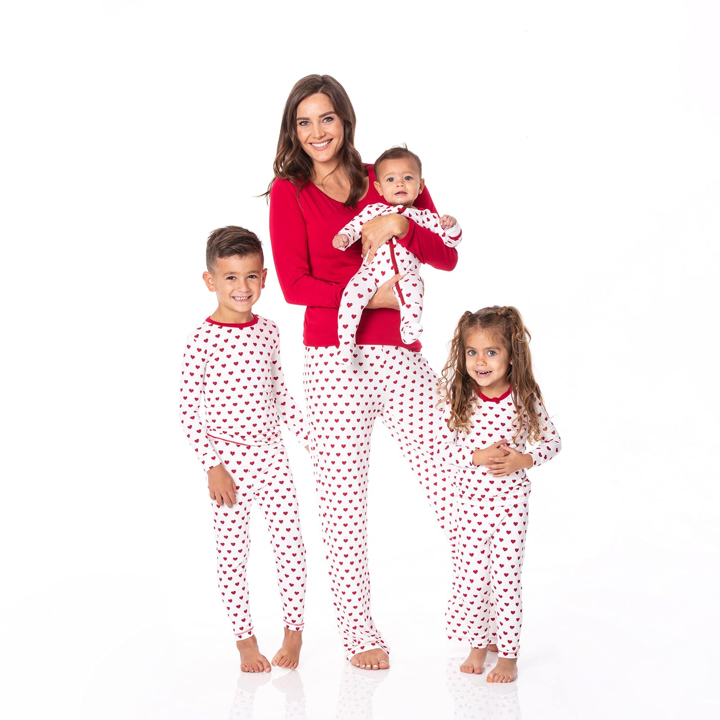 Kickee Full Of Hearts Two Piece Pajamas Set, Long Sleeve, Long Pants, Snug Fit Pajamas (Natural Hearts - 6 Years)