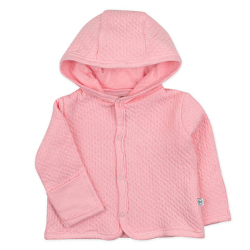 Honestbaby Organic Cotton Matelasse Snap-Front Hooded Jacket, Pink, 0-3 Months