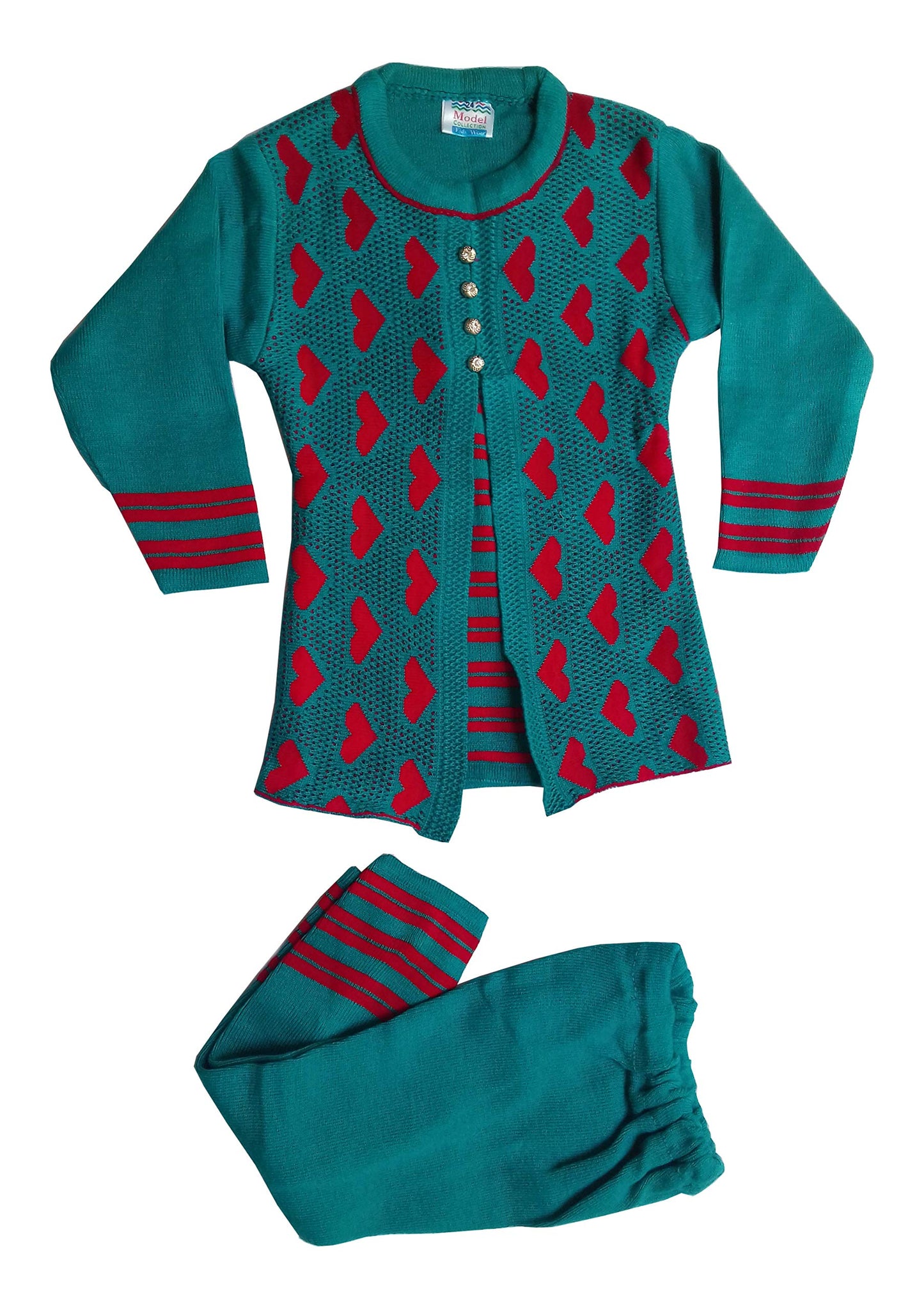 Kuku Hosiery Girlish Woolen pajami Suit(Sea Green, Size:24)