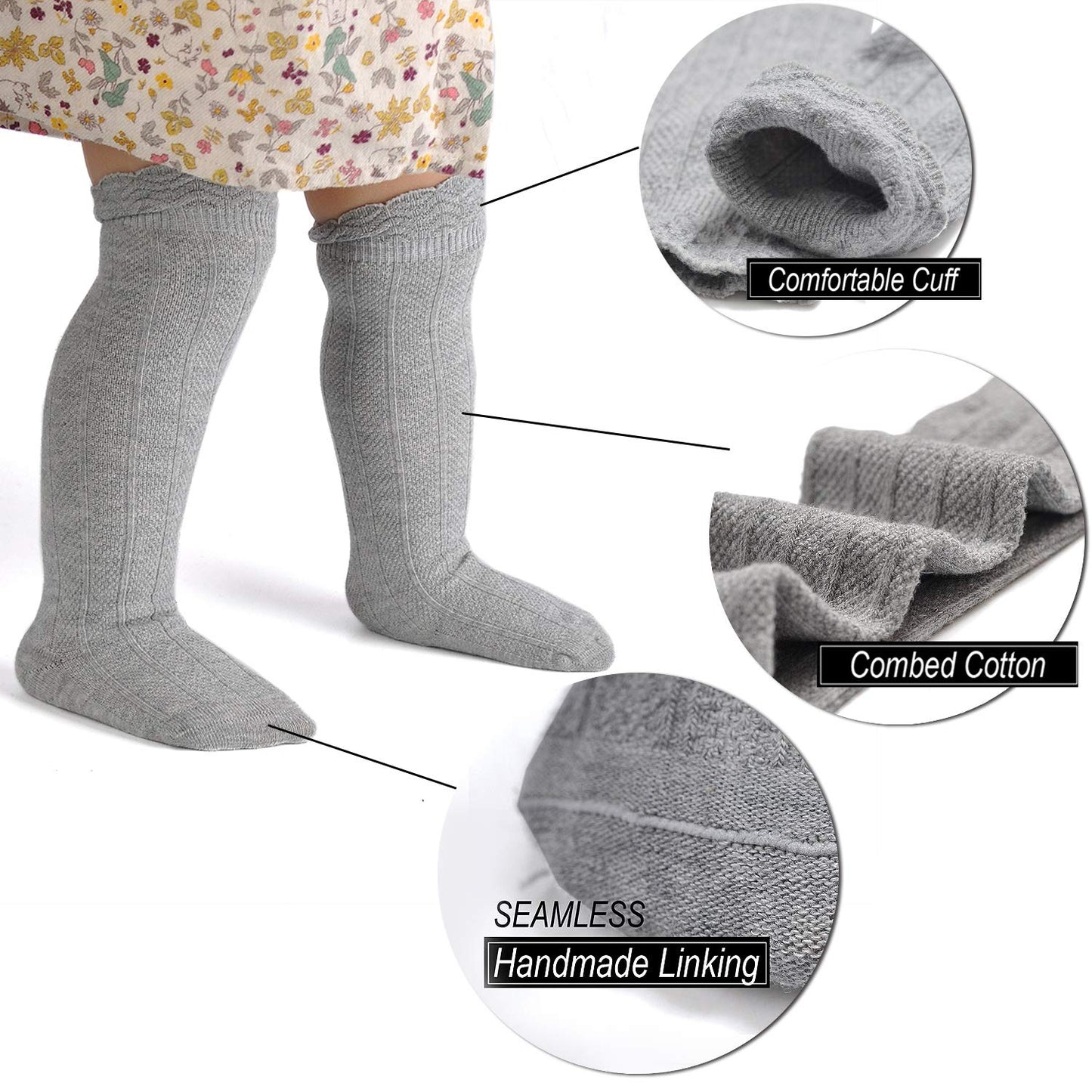 Epeius 5 Pair Pack Baby Girls Boys Uniform Knee High Socks Infants And Toddlers Baby Boys Tube Ruffled Stockings For 6-12 Months