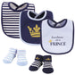 Hudson Baby Unisex Baby Cotton Bib And Sock Set, Handsome As A Prince, One Size