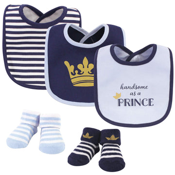 Hudson Baby Unisex Baby Cotton Bib And Sock Set, Handsome As A Prince, One Size