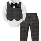Disaur Baby Boy Formal Outfits Long Sleeve Infant White Shirt Gray Plaid Vest Pants Bow Tie Baby First Halloween Outfit Boy 18 2