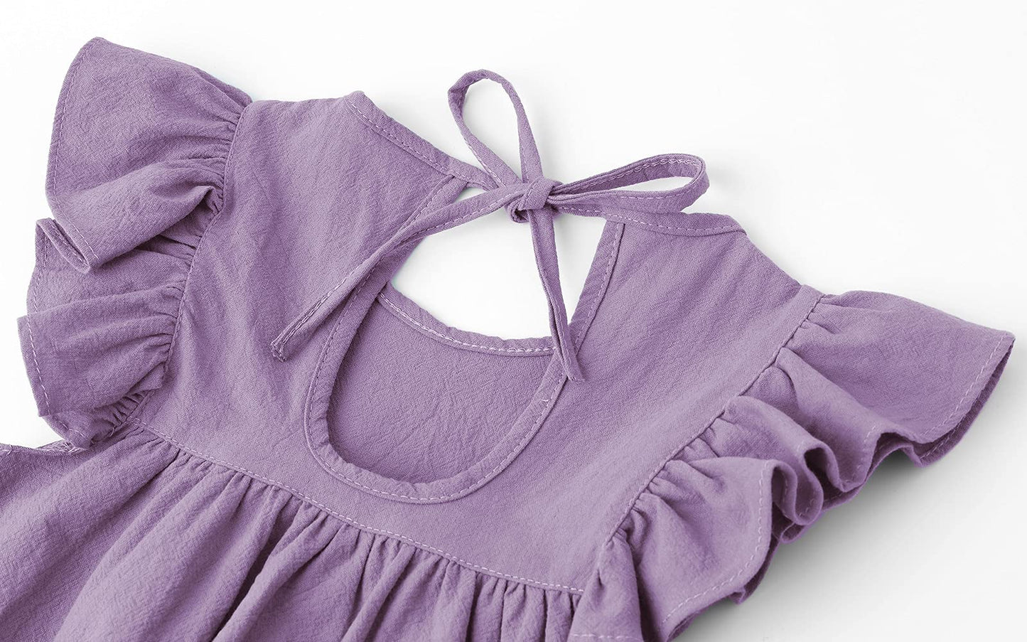 Lyxiof Toddler Baby Girl Cotton Linen Dress Ruffle Sleeve Halter Sleeveless Kids Casual Beach Dresses Purple 120Cm