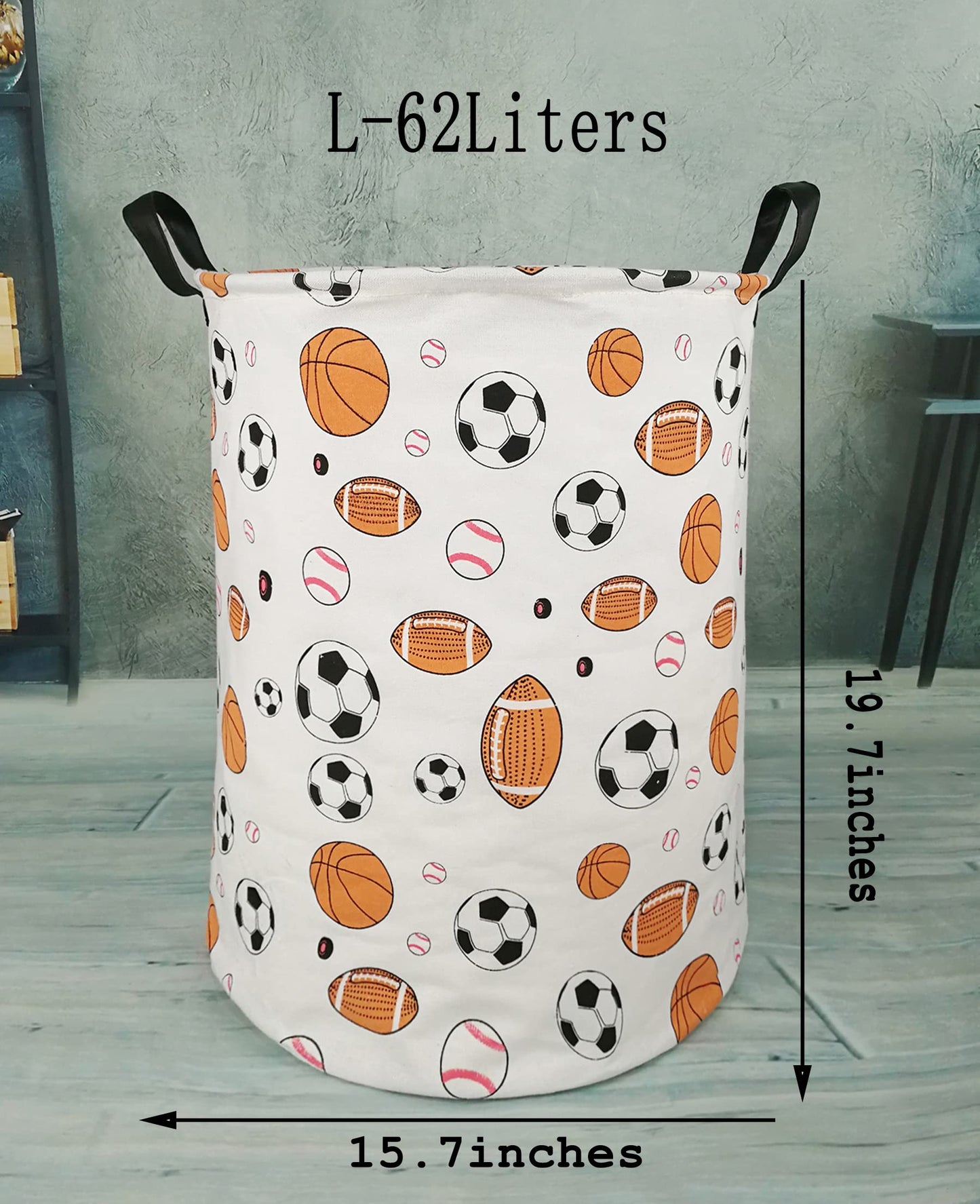 KUNRO Large Sized Round Storage Basket Waterproof Coating Organizer Bin Laundry Hamper for Nursery Clothes Toys (Balls)