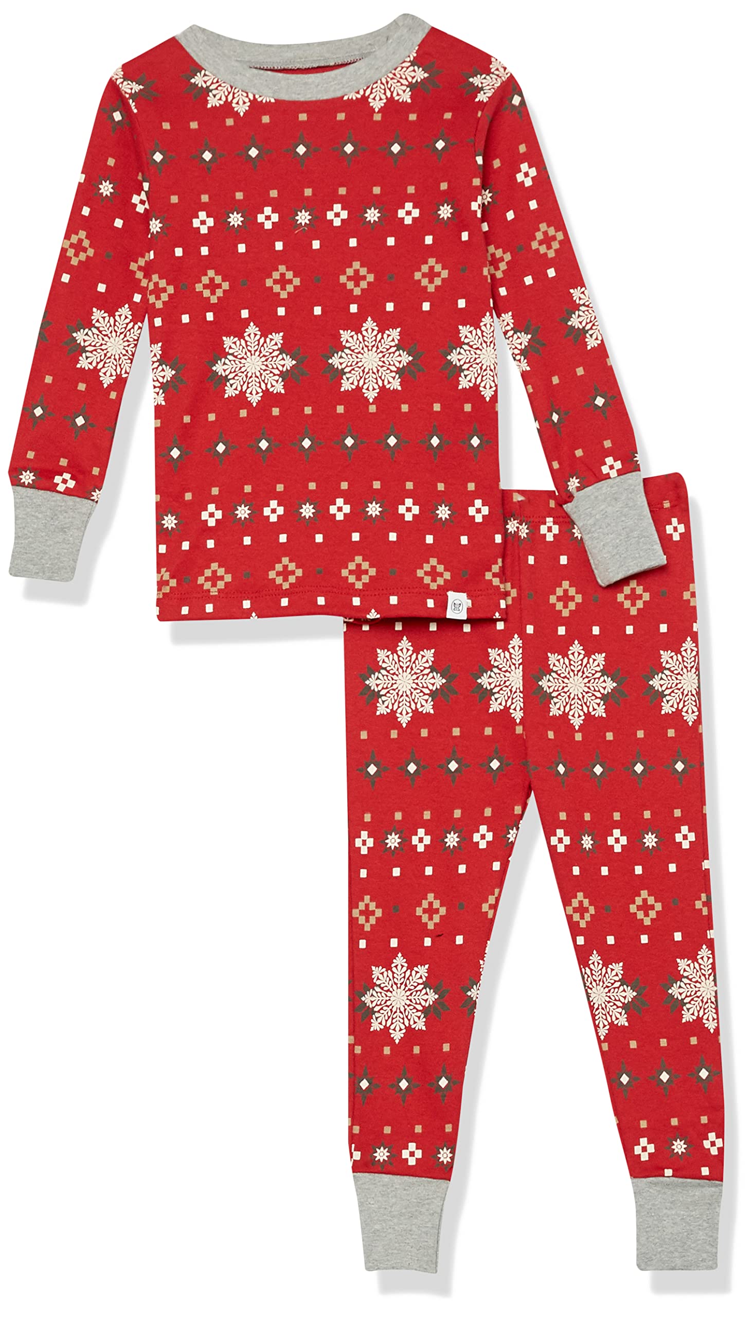 Honestbaby Baby 1-Piece Organic Cotton Holiday Family Jammies Pajamas, Fair Isle Red, 3-6 Months
