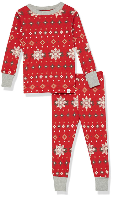 Honestbaby Baby 1-Piece Organic Cotton Holiday Family Jammies Pajamas, Fair Isle Red, 6-9 Months