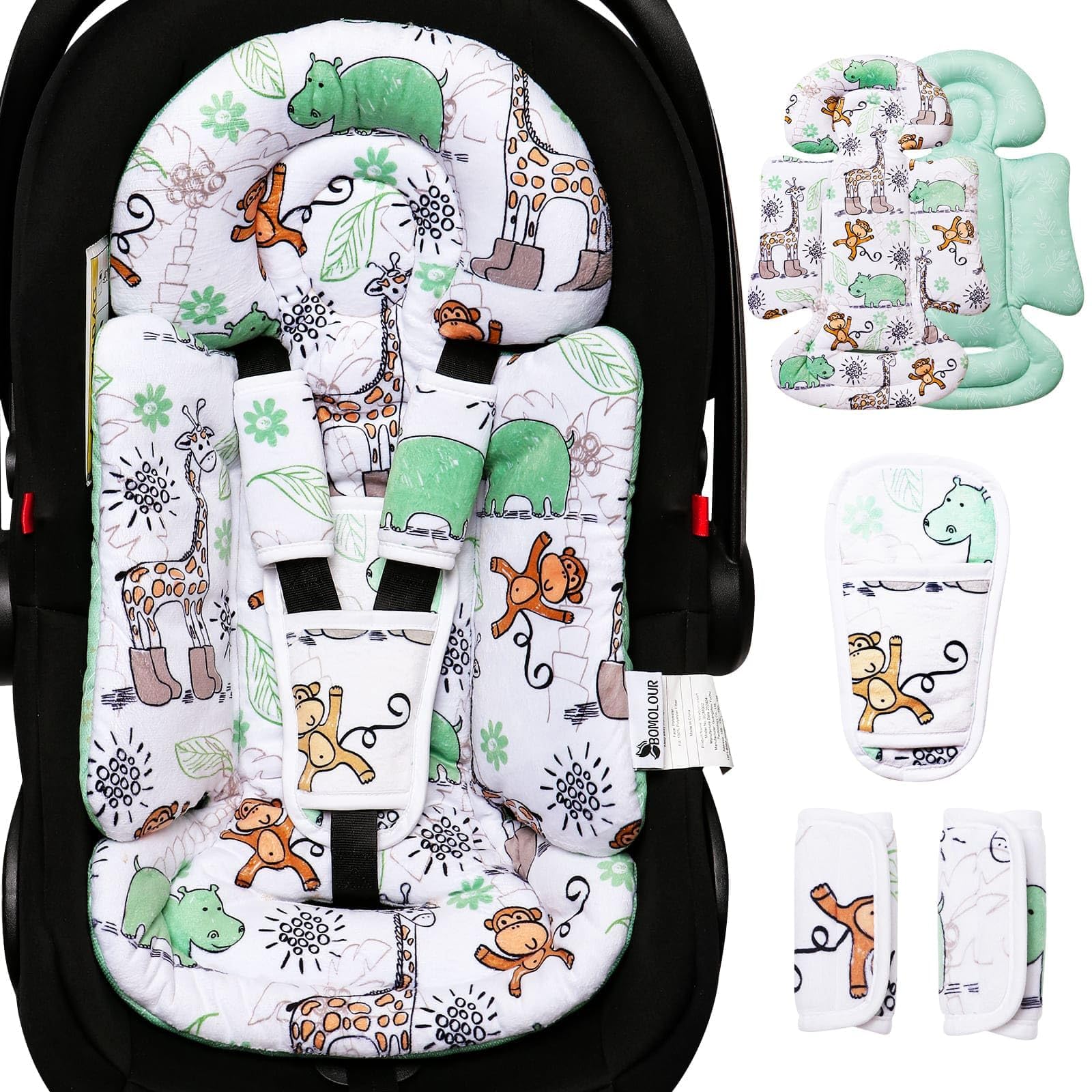 Infant Car Seat Insert, Enlarged Head Support For Baby Carseat, Reversible Newborn Insert With 3 Strap Covers, 2-in-1 Baby Car S