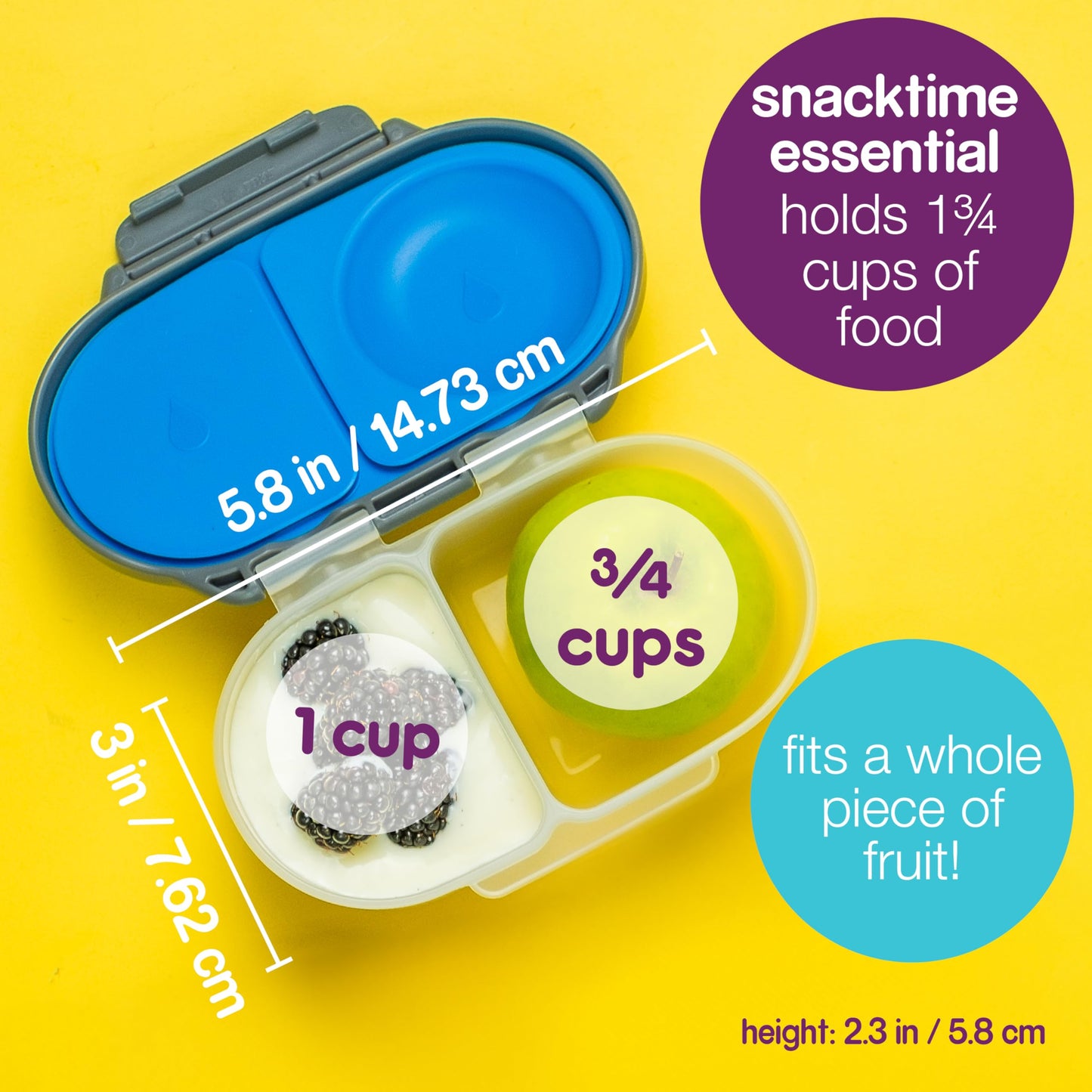 B.Box Snackbox For Toddlers, Kids  Mini Bento Box, Lunch Box  Leak Proof, 2 Compartments  Bpa Free, Dishwasher Safe, Freezer Saf