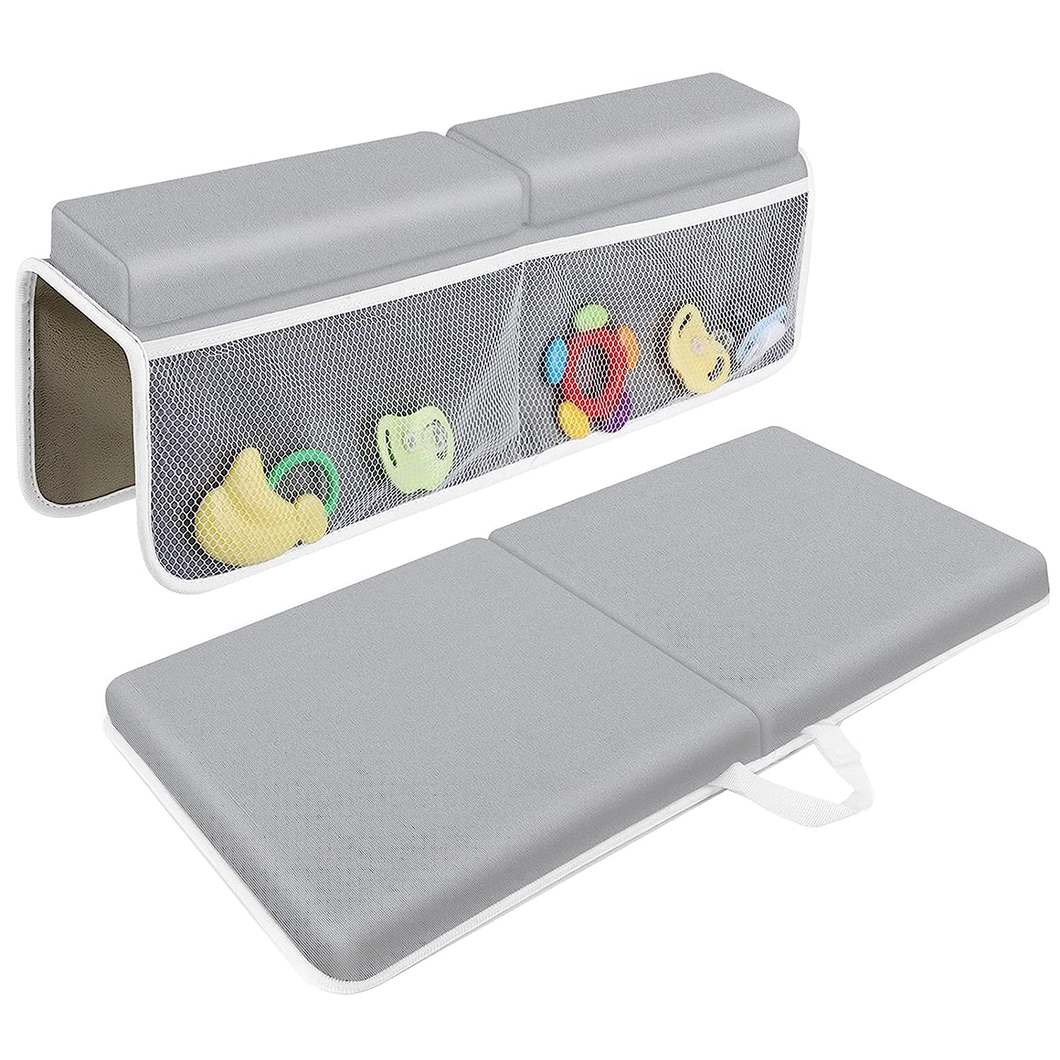 Childhood Bath Kneeler And Elbow Rest Pad Set - Painless Foam With Toy Organizer Pockets, Foldable, Quickly Dry Bathtub Kneeler