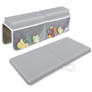 Childhood Bath Kneeler And Elbow Rest Pad Set - Painless Foam With Toy Organizer Pockets, Foldable, Quickly Dry Bathtub Kneeler