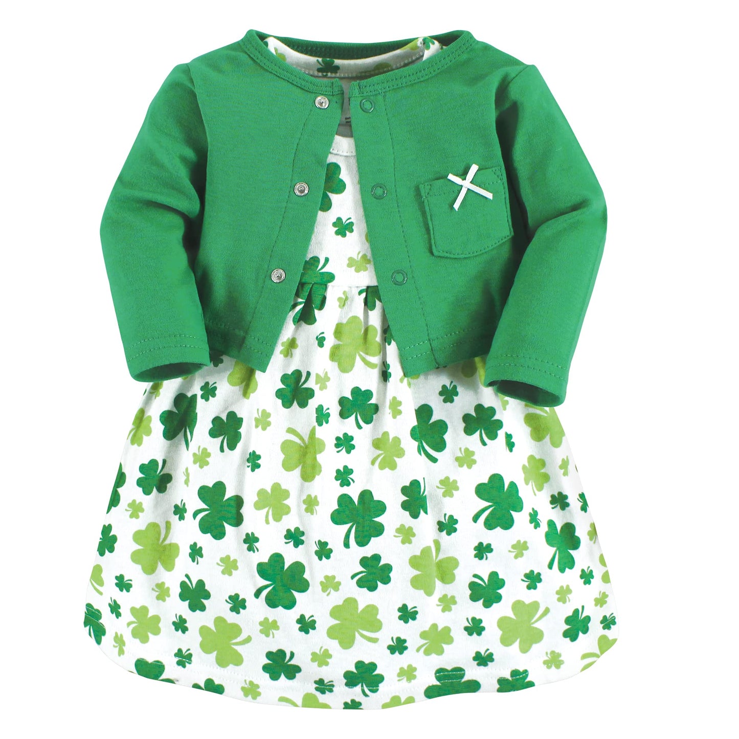 Hudson Baby Baby Girls Cotton And Cardigan Set Casual Dress, Shamrocks, 4T Us