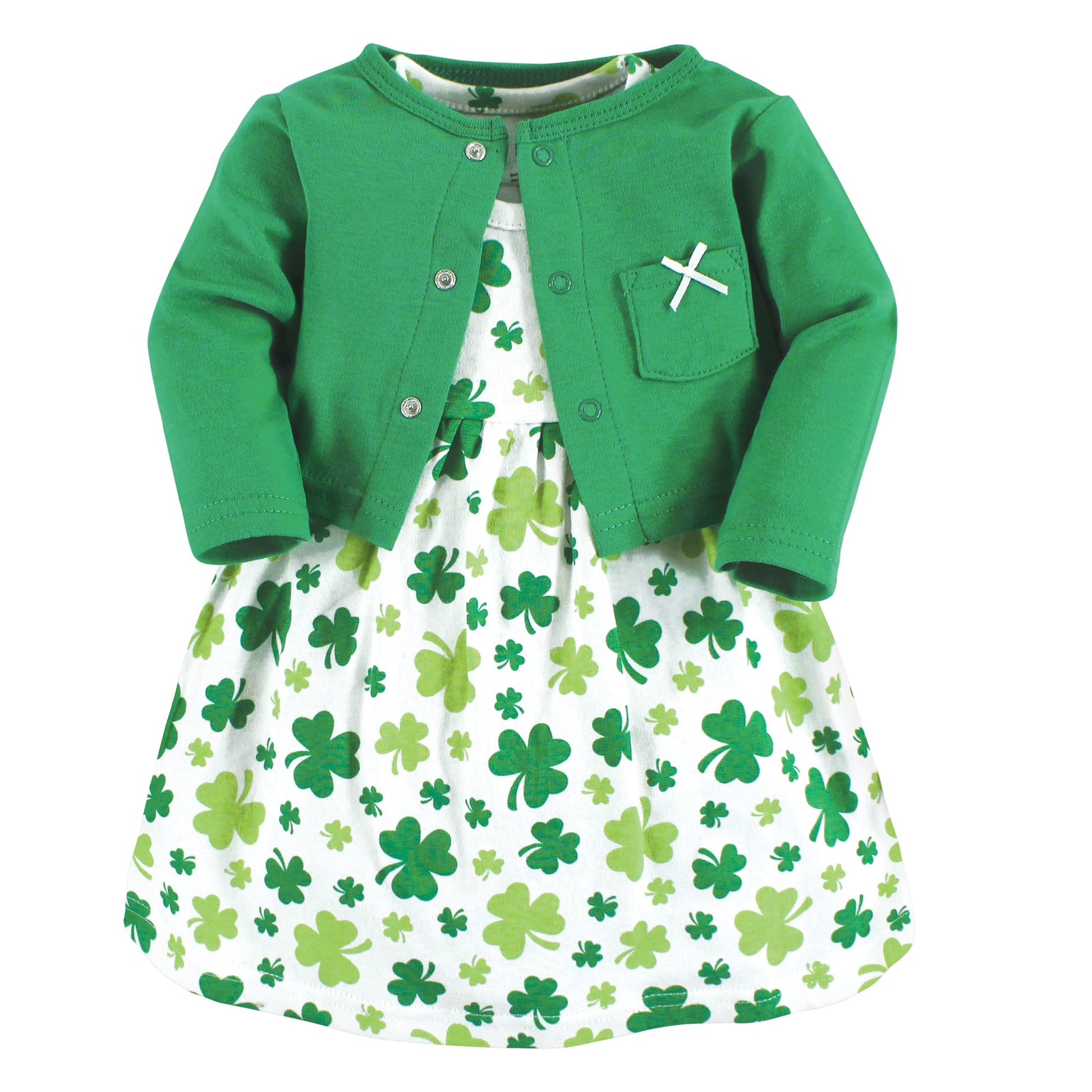 Hudson Baby Baby Girls Hudson Infant Girl Cotton And Cardigan Set, Shamrocks, 3-6 Months Casual Dress, Shamrocks, Months Us