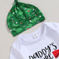 Newborn Baby Boys Girls Daddy'S Future Golfing Buddy Long Sleeve Bodysuit Pants Hat 3 Pcs Outfit Set (White, 6-12 Months)