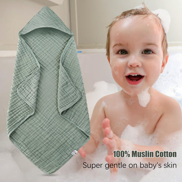 Spotted Play 2 Pack Hooded Baby Towels - 100% Muslin Cotton For Newborns, Infants, Toddlers - Large 32X32Inch Size - Highly Abso